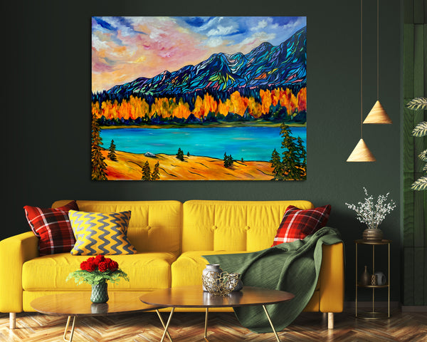 Large Affordable Original Painting of the Bow River Valley on Un-stretched, Unframed 48" x 36" Canvas