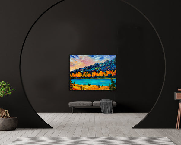 Large Affordable Original Painting of the Bow River Valley on Un-stretched, Unframed 48" x 36" Canvas