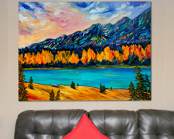 Large Affordable Original Painting of the Bow River Valley on Un-stretched, Unframed 48" x 36" Canvas