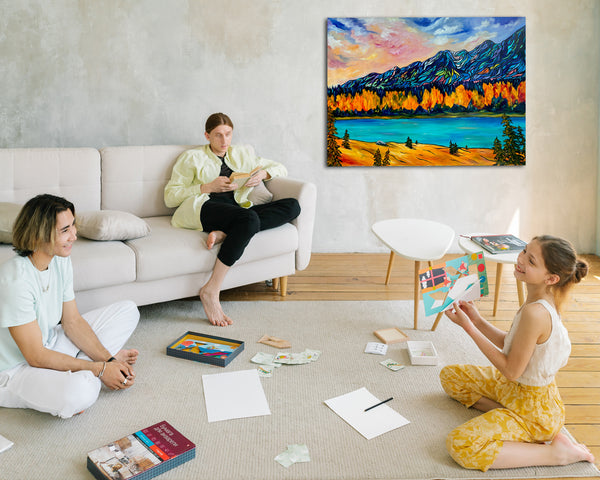 Large Affordable Original Painting of the Bow River Valley on Un-stretched, Unframed 48" x 36" Canvas