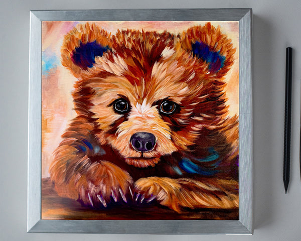 Bear Hugs Original little bear painting on 12" x 12" gallery wrap canvas