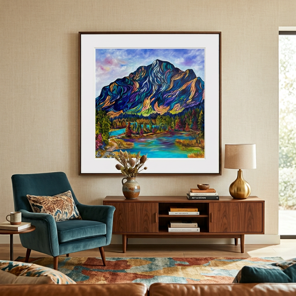 Where Cascade Meets the Bow | Large original mountain painting on 36"x36" un-stretched canvas