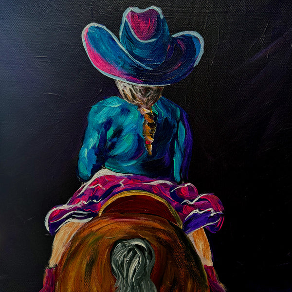 Little Cowgirl, Big Dreams Original Painting on 12" x 12" gallery wrap canvas