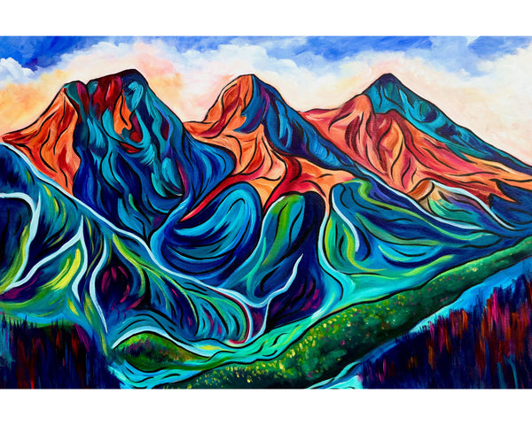 For the Love of Sisters Original Three Sisters Mountains in Canmore | Acrylic on 24" x 36" gallery wrap canvas