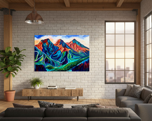 For the Love of Sisters Original Three Sisters Mountains in Canmore | Acrylic on 24" x 36" gallery wrap canvas