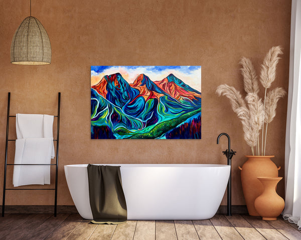 For the Love of Sisters Original Three Sisters Mountains in Canmore | Acrylic on 24" x 36" gallery wrap canvas