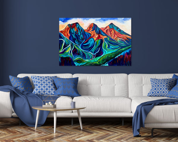 For the Love of Sisters Original Three Sisters Mountains in Canmore | Acrylic on 24" x 36" gallery wrap canvas