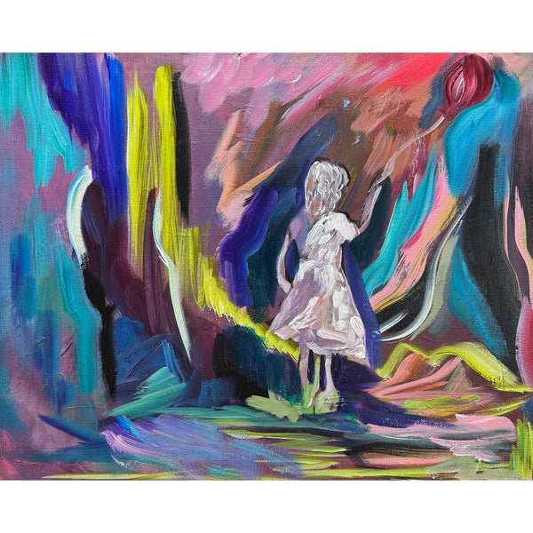 "The Girl With Kaleidoscope Eyes" | Original Abstract Girl with Balloon Painting 16" x 20"