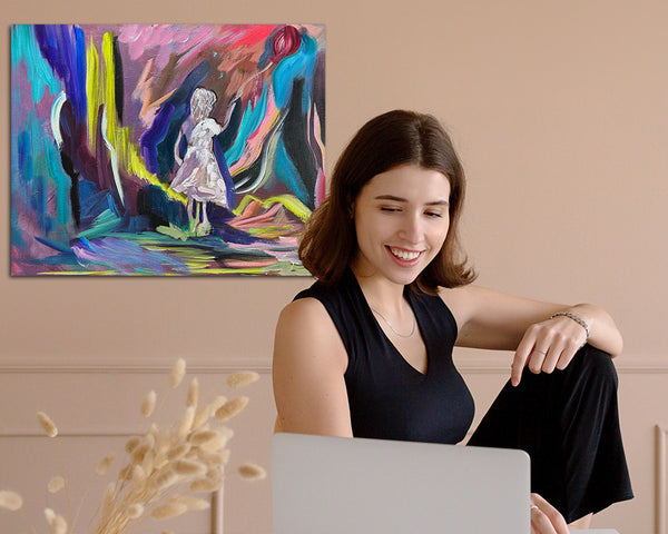 "The Girl With Kaleidoscope Eyes" | Original Abstract Girl with Balloon Painting 16" x 20"