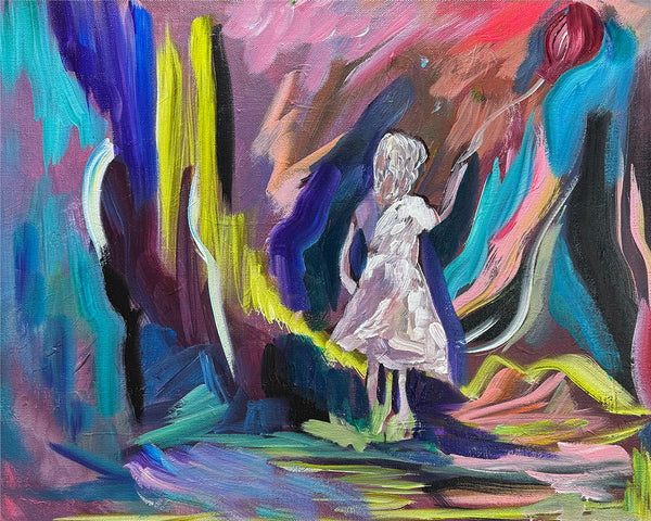 "The Girl With Kaleidoscope Eyes" | Original Abstract Girl with Balloon Painting 16" x 20"