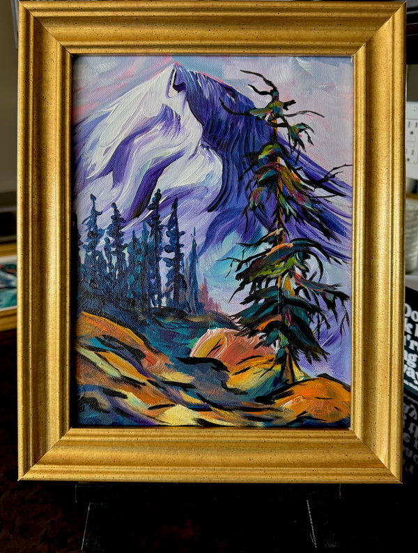 "The Hike" Original acrylic mountain painting in a gorgeous 11" x 14" antique gold frame
