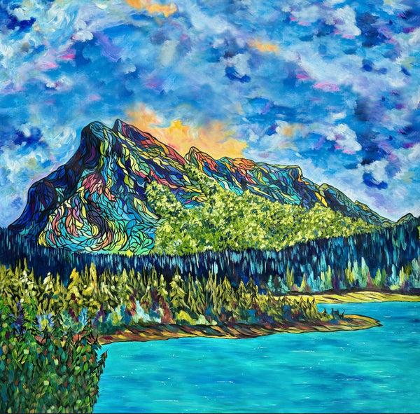 Rundle Mountain and Vermilion Lakes 59.5" x 59.5" Embellished Print