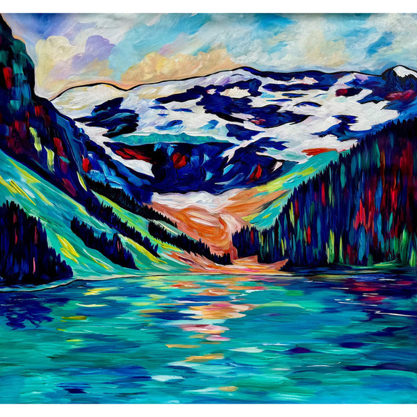 Large Original Painting of Lake Louise on 38" x 36" Affordable UN-STRETCHED Canvas Roll