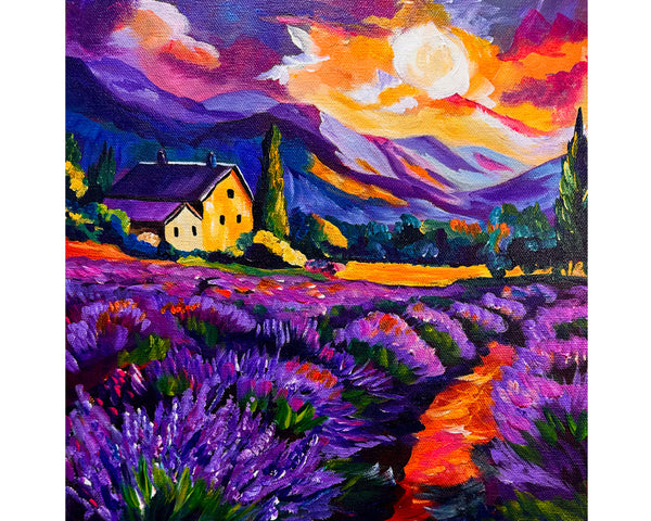 Lavender Sunny Side Up Original painting on a 12" x 12" gallery wrap canvas