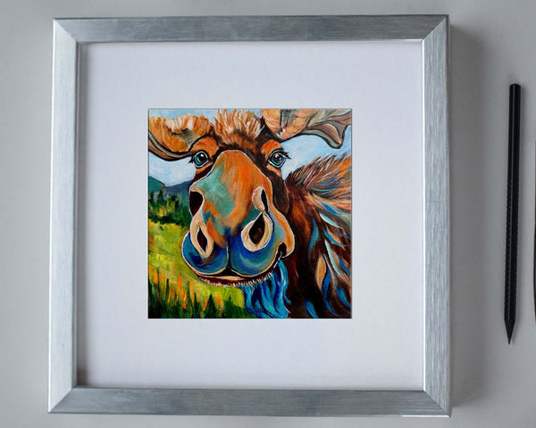 Marvin Original Moose Painting | Acrylics on 8" x 8" Gallery Wrap Canvas