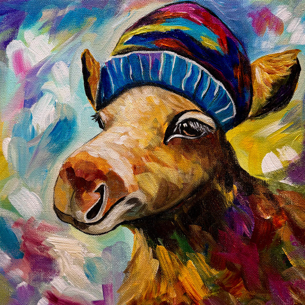 Moose in a Toque: Canadian Wall Art, Pop Art Moose Painting, Fun Wildlife Artwork, Rustic Cabin Decor, Animal Lover Gift