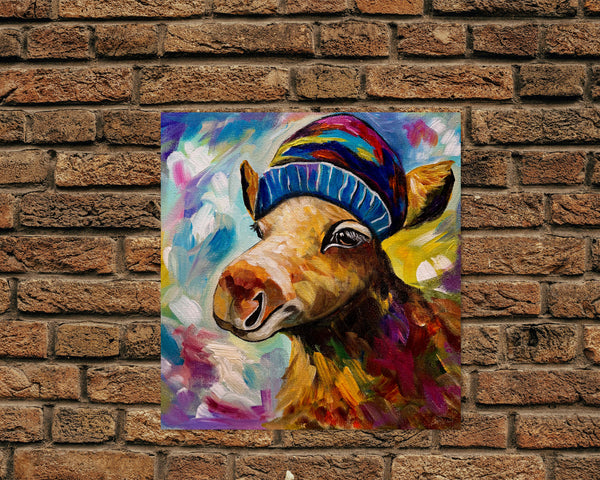 Moose in a Toque: Canadian Wall Art, Pop Art Moose Painting, Fun Wildlife Artwork, Rustic Cabin Decor, Animal Lover Gift