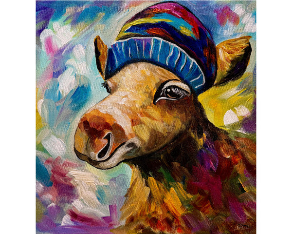Moose in a Toque: Canadian Wall Art, Pop Art Moose Painting, Fun Wildlife Artwork, Rustic Cabin Decor, Animal Lover Gift