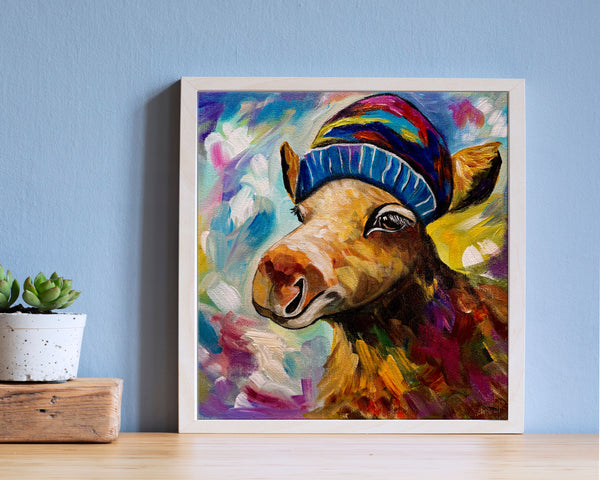 Moose in a Toque: Canadian Wall Art, Pop Art Moose Painting, Fun Wildlife Artwork, Rustic Cabin Decor, Animal Lover Gift