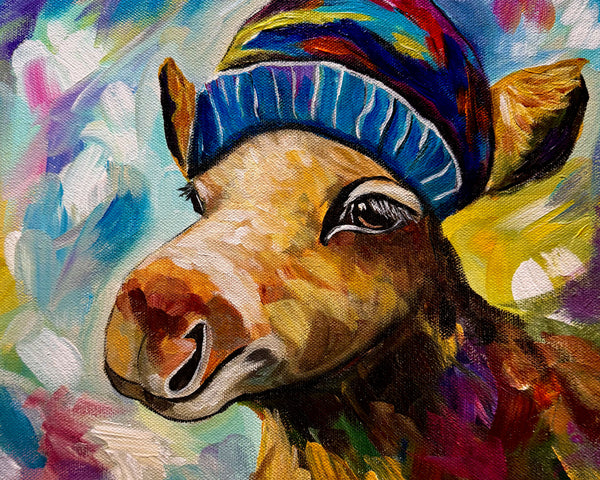 Moose in a Toque: Canadian Wall Art, Pop Art Moose Painting, Fun Wildlife Artwork, Rustic Cabin Decor, Animal Lover Gift