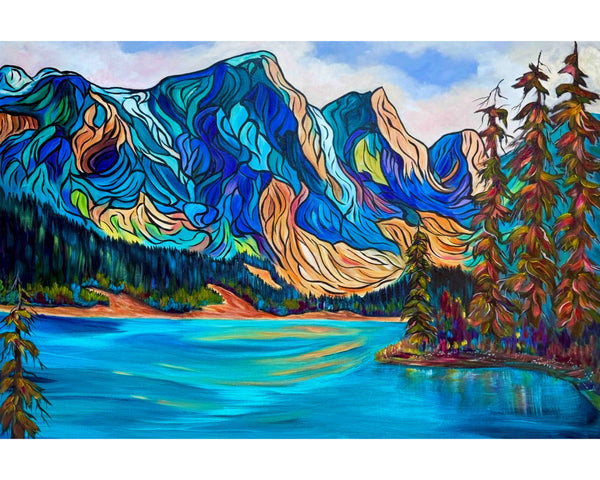 Moraine Lakeshore Original Acrylic Painting on 24" x 36" Gallery Wrap Canvas