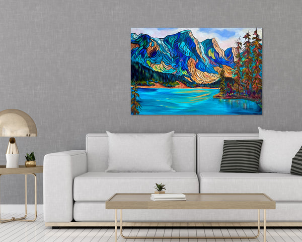 Moraine Lakeshore Original Acrylic Painting on 24" x 36" Gallery Wrap Canvas