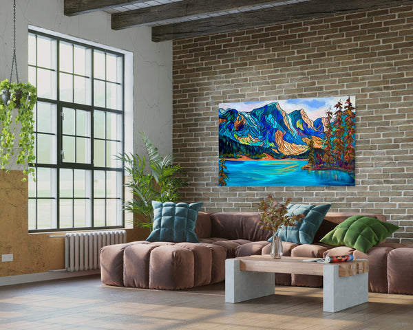 Moraine Lakeshore Original Acrylic Painting on 24" x 36" Gallery Wrap Canvas