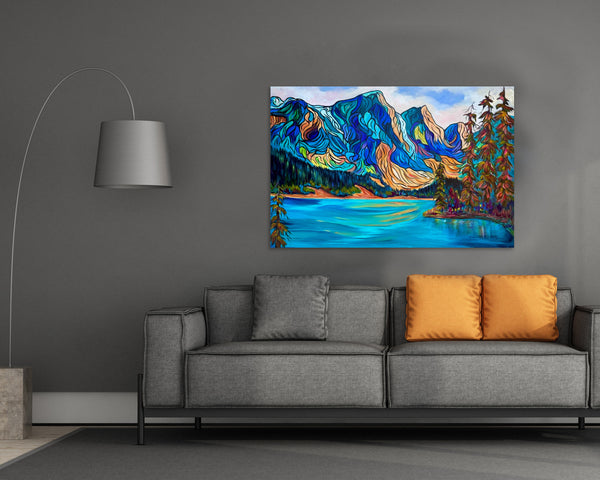 Moraine Lakeshore Original Acrylic Painting on 24" x 36" Gallery Wrap Canvas