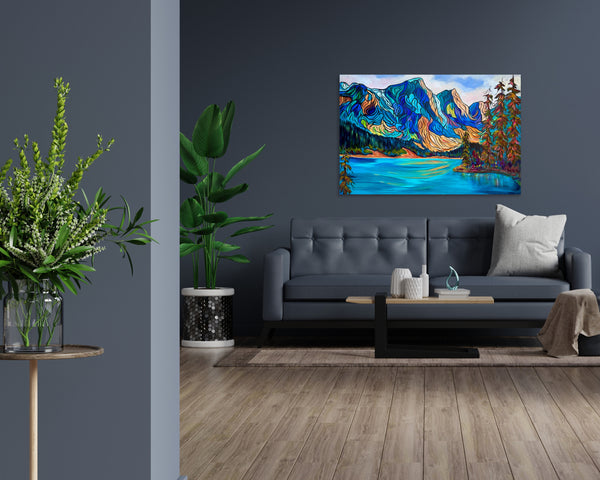 Moraine Lakeshore Original Acrylic Painting on 24" x 36" Gallery Wrap Canvas