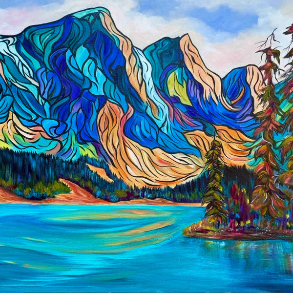 Moraine Lakeshore Original Acrylic Painting on 24" x 36" Gallery Wrap Canvas