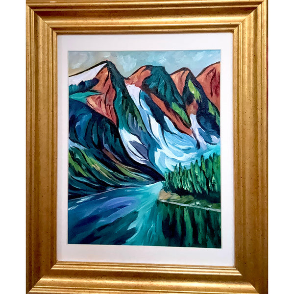 "Uniquely Moraine" Original acrylic painting in a gorgeous 11" x 14" antique gold and matted frame