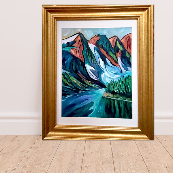 "Uniquely Moraine" Original acrylic painting in a gorgeous 11" x 14" antique gold and matted frame