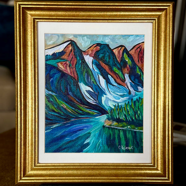 "Uniquely Moraine" Original acrylic painting in a gorgeous 11" x 14" antique gold and matted frame