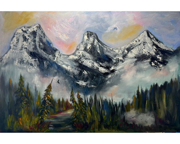 "When the Mountains Exhale" — A Quiet Morning in Fog Original Oil Painting on 24" x 36" Gallery Wrap Canvas