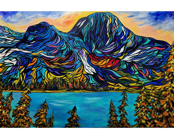 Mount Robson and Berg Lake Original Painting 24" x 36" Gallery Wrap Canvas
