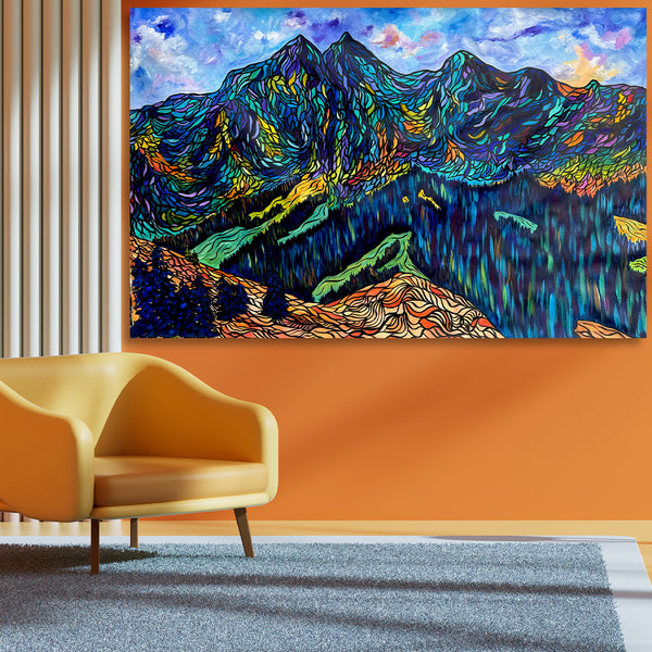 Spectacular Large Original Painting of Mount Yamnuska on 62" x 40" UN-STRETCHED canvas
