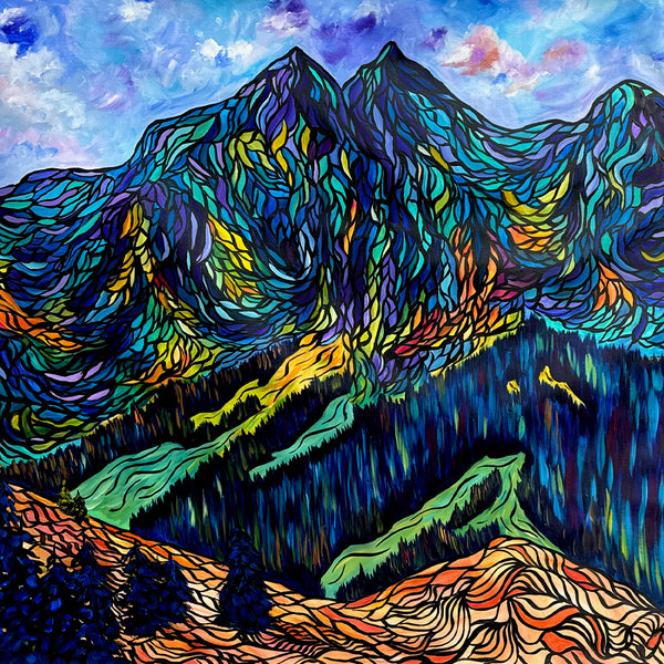 Spectacular Large Original Painting of Mount Yamnuska on 62" x 40" UN-STRETCHED canvas