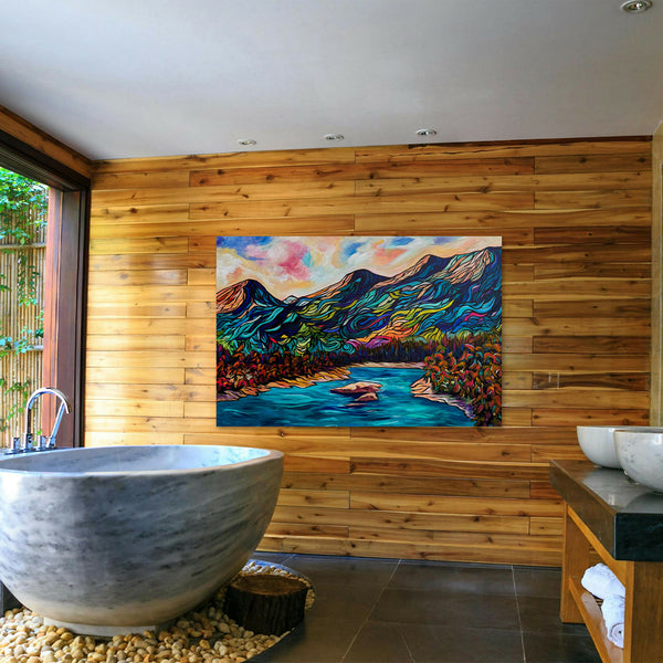 Go With the Flow in Kootenay Valley original Mountain painting on 24" x 36" gallery wrap canvas