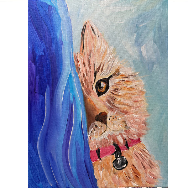 "Here Kitty Kitty — Where is My Kitty" | Original Cat Painting 9" x 12"