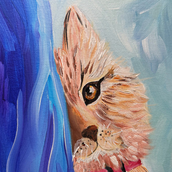"Here Kitty Kitty — Where is My Kitty" | Original Cat Painting 9" x 12"