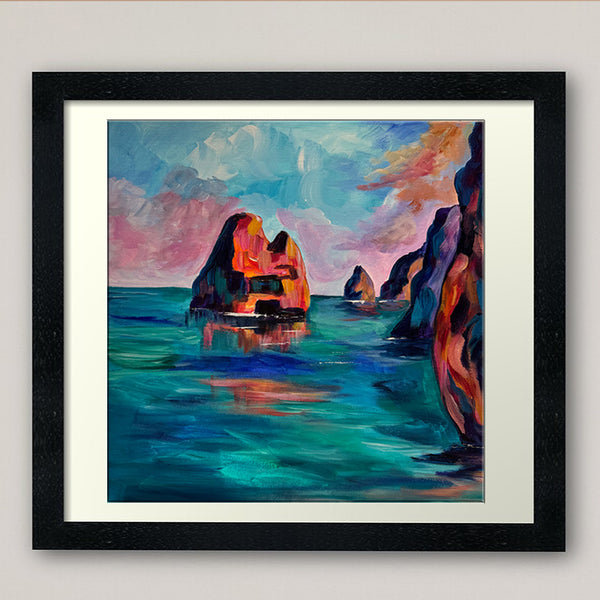 Navigating Inspiration Original 14" x 14"  Painting of rocks in the Algarve, Portugal is a great gift for travel buffs and art collectors