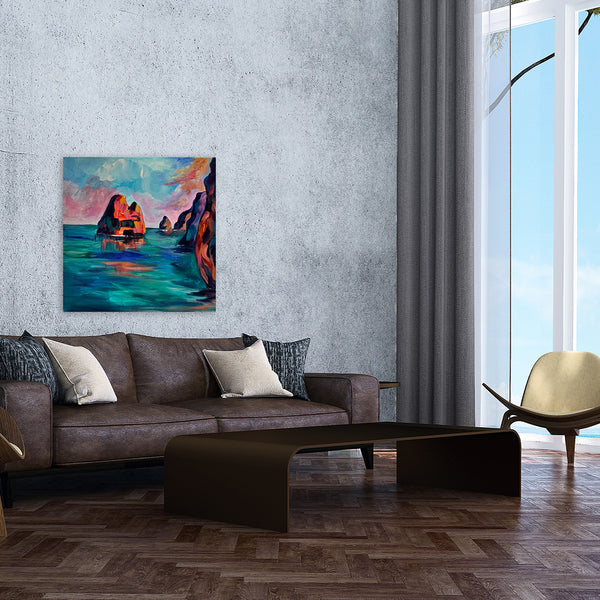 Navigating Inspiration Original 14" x 14"  Painting of rocks in the Algarve, Portugal is a great gift for travel buffs and art collectors