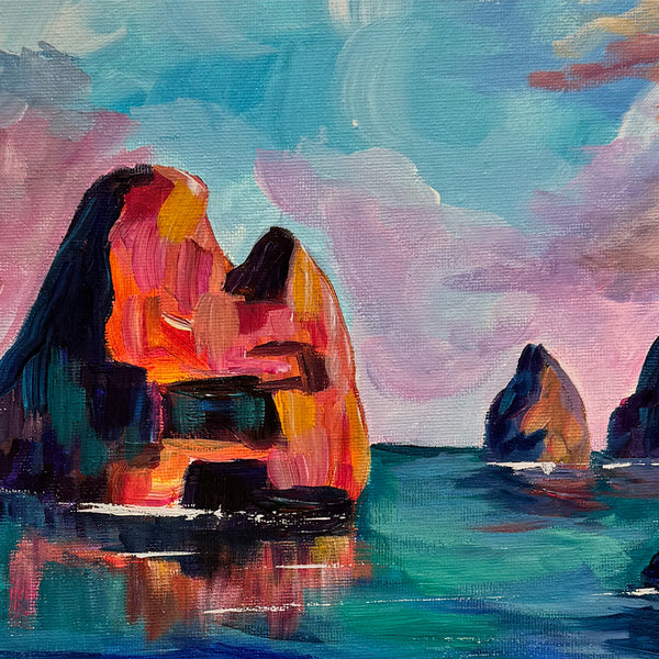 Navigating Inspiration Original 14" x 14"  Painting of rocks in the Algarve, Portugal is a great gift for travel buffs and art collectors