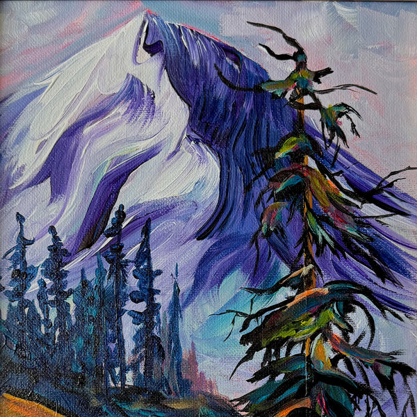 "The Hike" Original acrylic mountain painting in a gorgeous 11" x 14" antique gold frame