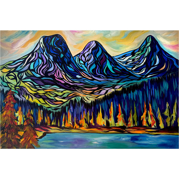 Magnificent Three Sisters Mountains Original Painting 24" x 36" Gallery Wrap Canvas