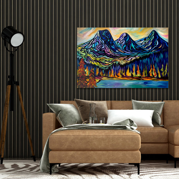 Magnificent Three Sisters Mountains Original Painting 24" x 36" Gallery Wrap Canvas