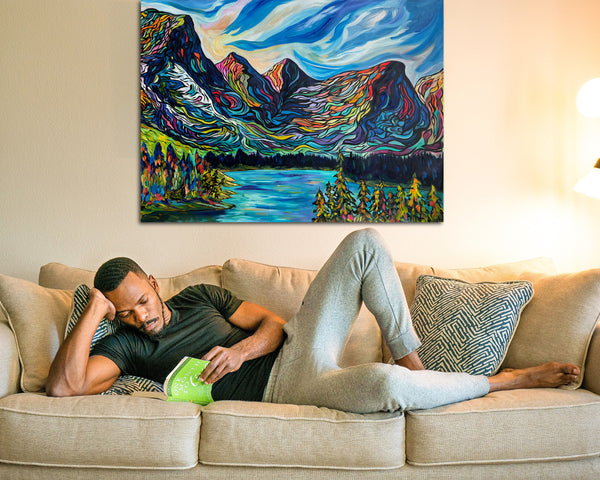 Large Affordable Original Painting of the Valley of the Ten Peaks at Moraine Lake on an UN-STRETCHED 50" x 36" Canvas Roll