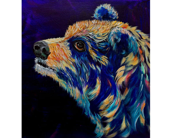 Off the Grid Original bear painting on 12" x 12" gallery wrap canvas