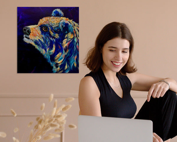 Off the Grid Original bear painting on 12" x 12" gallery wrap canvas