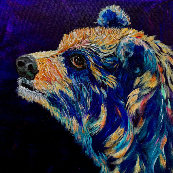 Off the Grid Original bear painting on 12" x 12" gallery wrap canvas